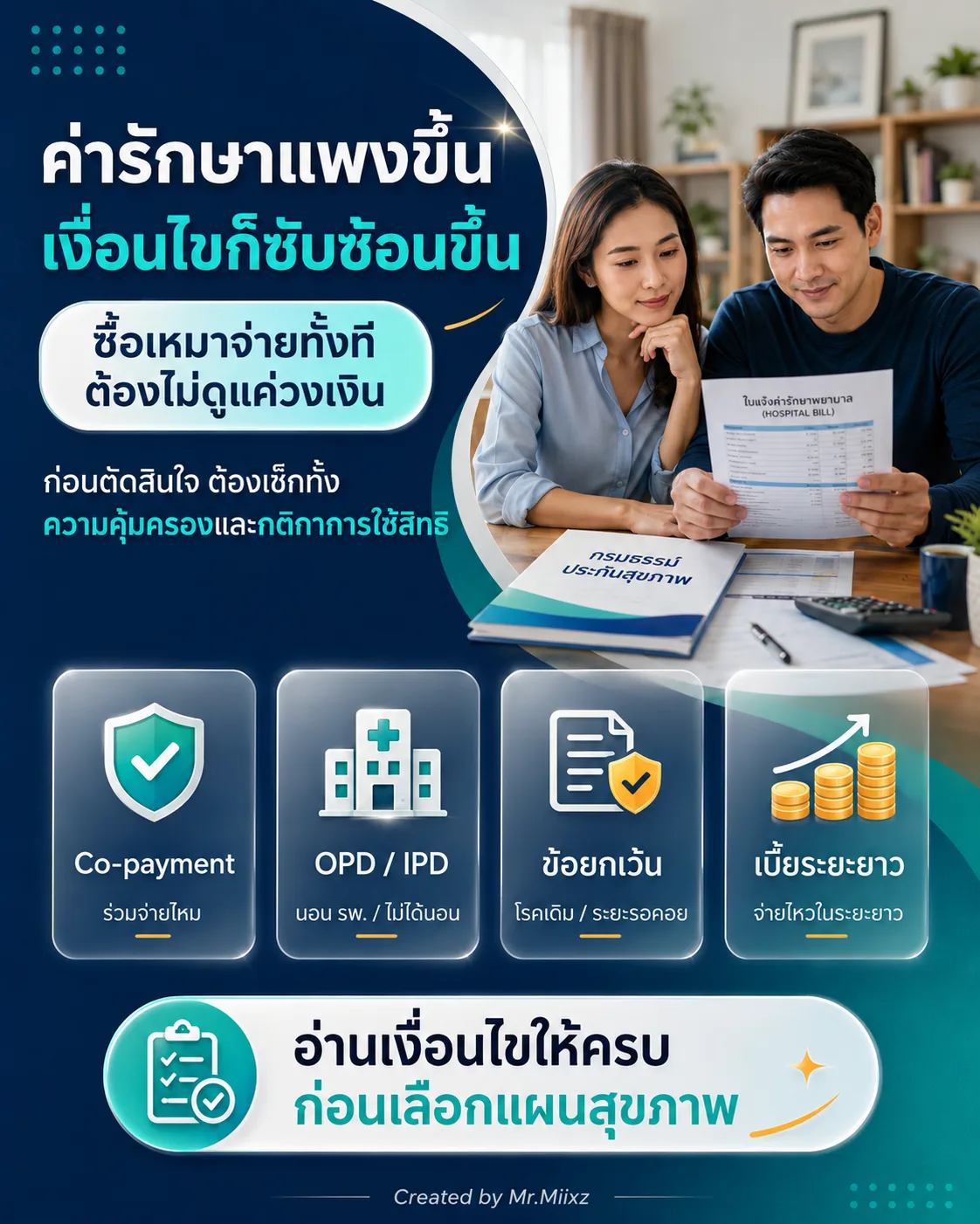 อ่านเงื่อนไข Co-payment OPD IPD ข้อยกเว้น และเบี้ยระยะยาวก่อนเลือกแผนสุขภาพ