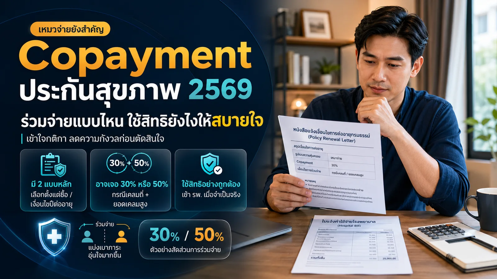 อินโฟกราฟิกเจาะลึก Copayment 2569 กติกาใหม่ที่คนทำประกันสุขภาพต้องรู้