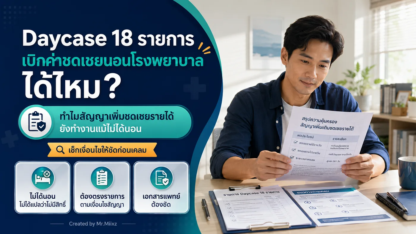 Daycase 18 รายการ เบิกค่าชดเชยนอนโรงพยาบาลได้ไหม และทำไมสัญญาเพิ่มชดเชยรายได้ยังทำงานแม้ไม่ได้นอน
