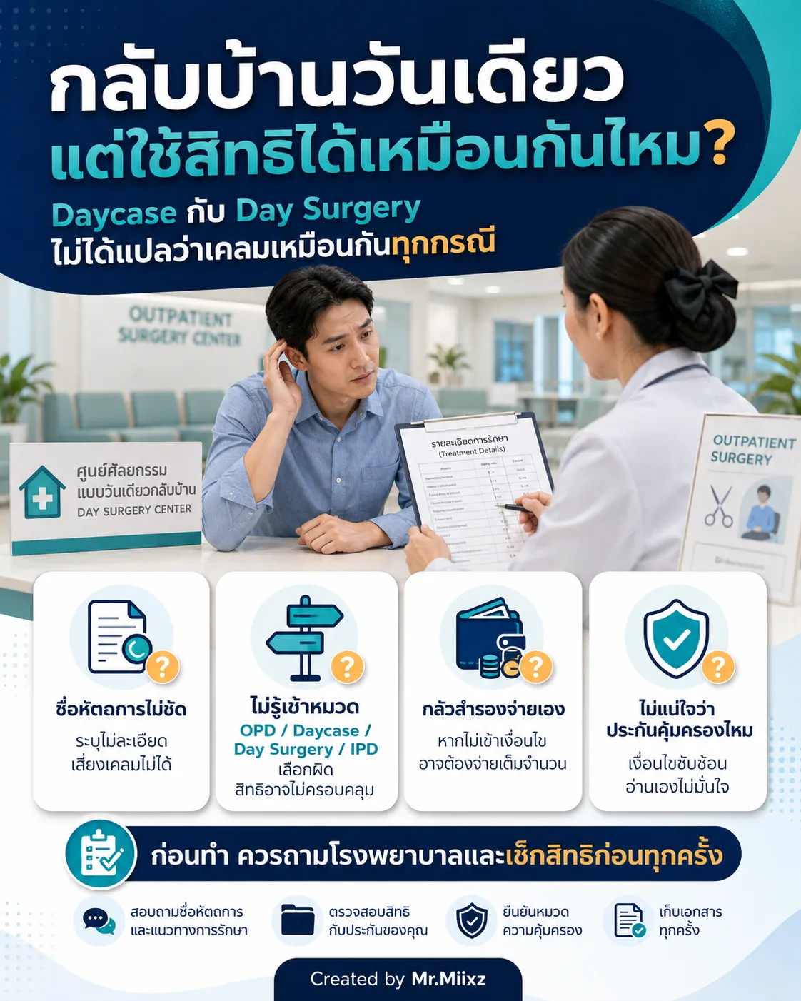 กลับบ้านวันเดียวแต่ใช้สิทธิประกันสุขภาพได้เหมือนกันไหม ต้องเช็กหมวด OPD Daycase Day Surgery หรือ IPD ให้ชัด