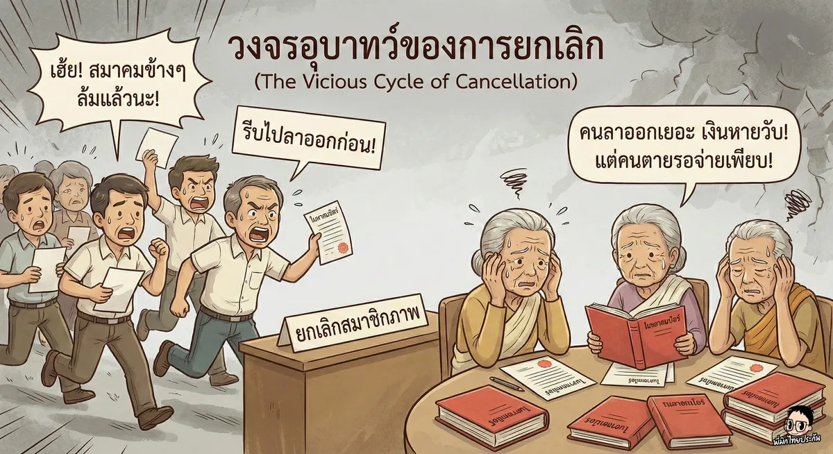 วงจรความเสี่ยงเมื่อสมาชิกยกเลิกและคนรอรับเงินยังเพิ่มขึ้น