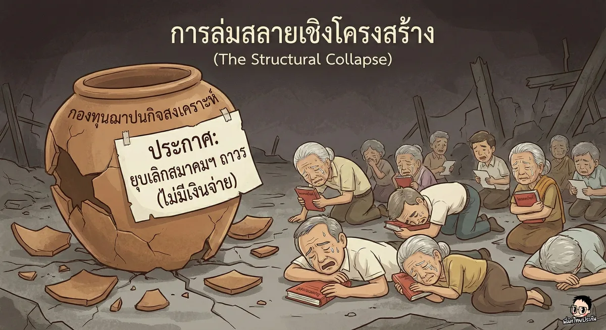 ภาพระบบที่ล้มเหลวเมื่อเงินไม่พอจ่ายให้สมาชิก