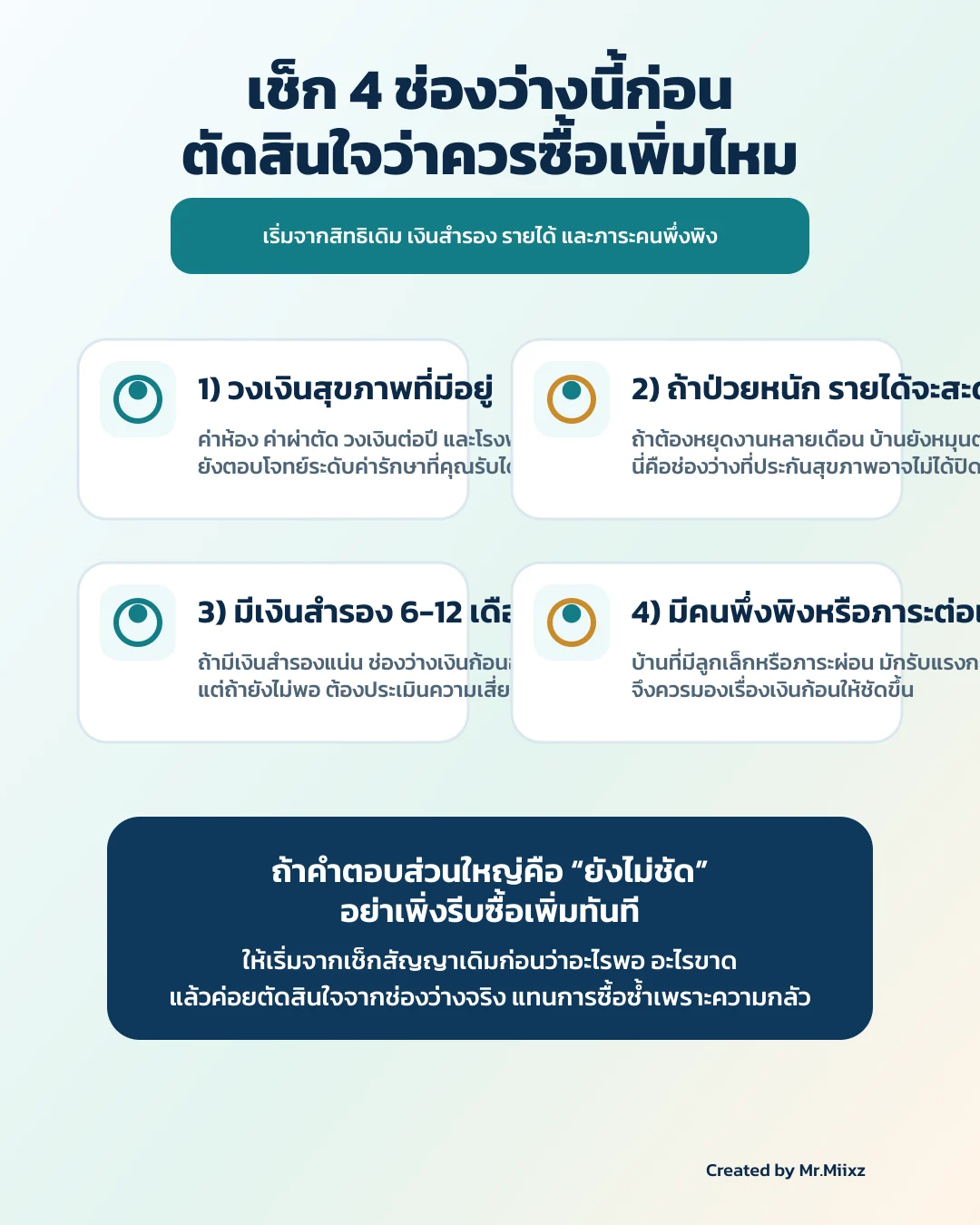 ผังตัดสินใจภาษาไทยสำหรับเช็ก 4 ปัจจัยก่อนซื้อประกันโรคร้ายแรงเพิ่มเมื่อมีประกันสุขภาพอยู่แล้ว