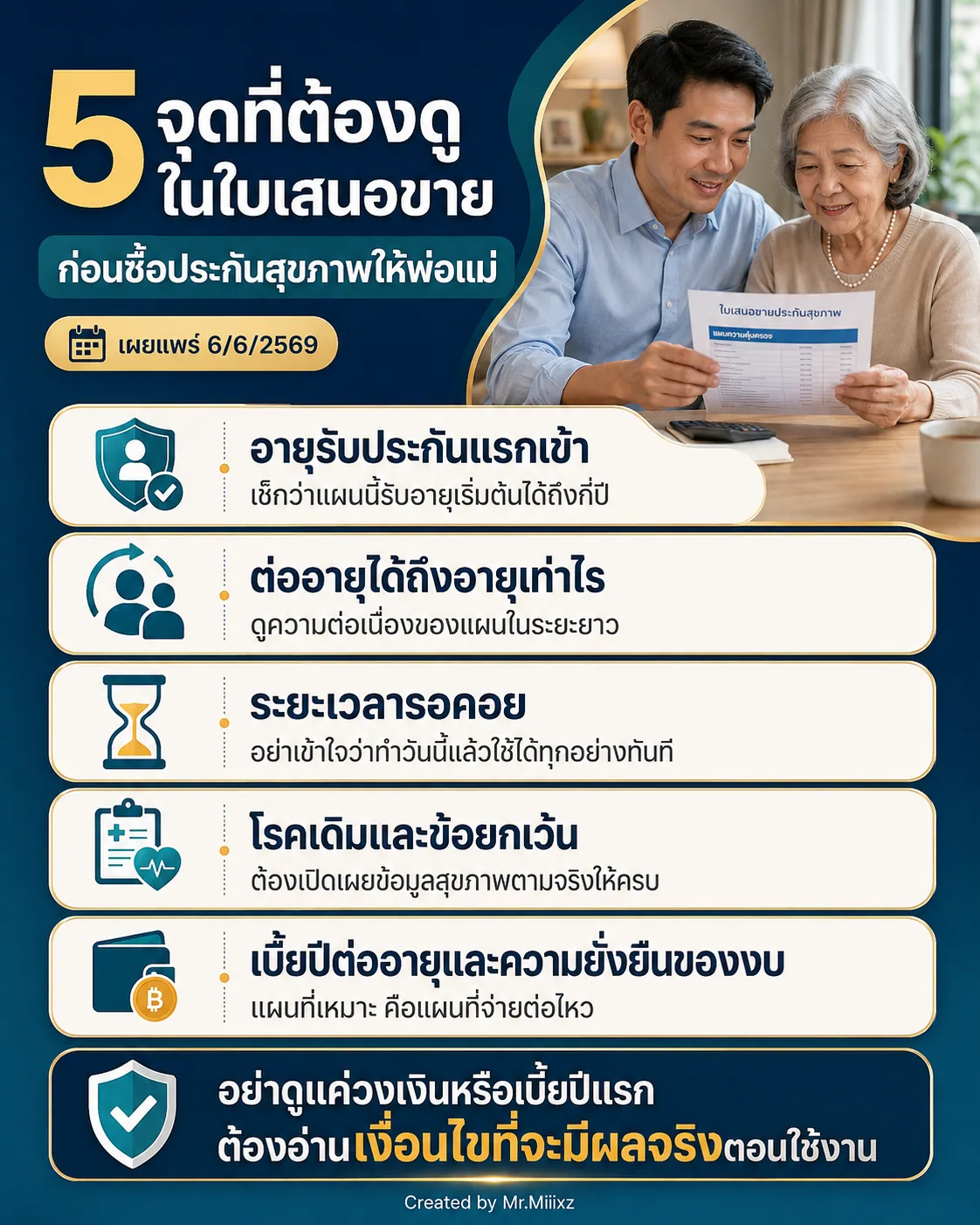 ห้าจุดที่ต้องตรวจในใบเสนอขายประกันสุขภาพสำหรับพ่อแม่