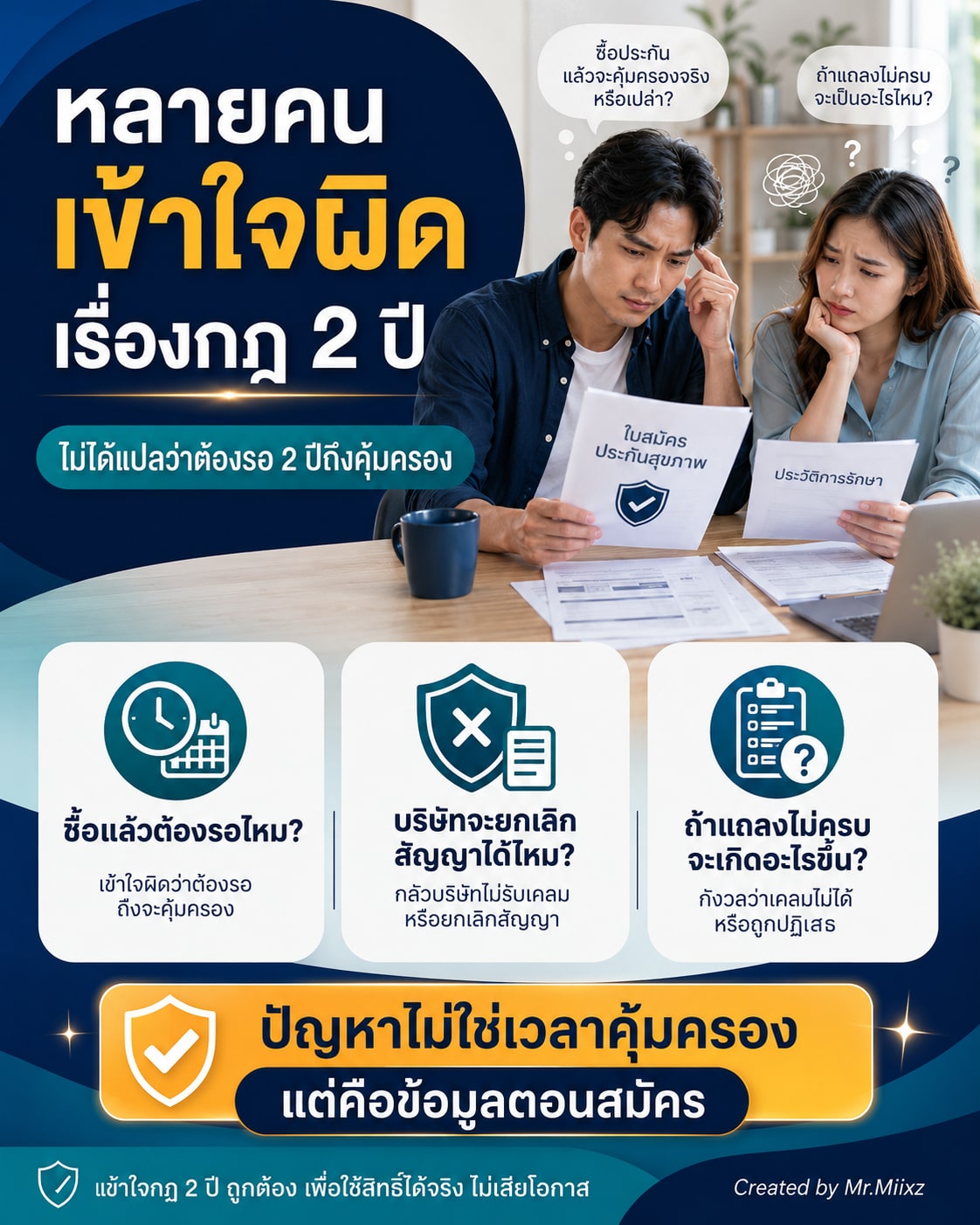 หลายคนเข้าใจผิดเรื่องกฎ 2 ปีของประกัน โดยคิดว่าต้องรอ 2 ปีถึงคุ้มครอง ทั้งที่ปัญหาหลักคือข้อมูลตอนสมัคร
